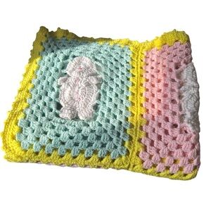 Handmade Colorful Snowman Crochet Baby Blanket / Throw - 29 x 51